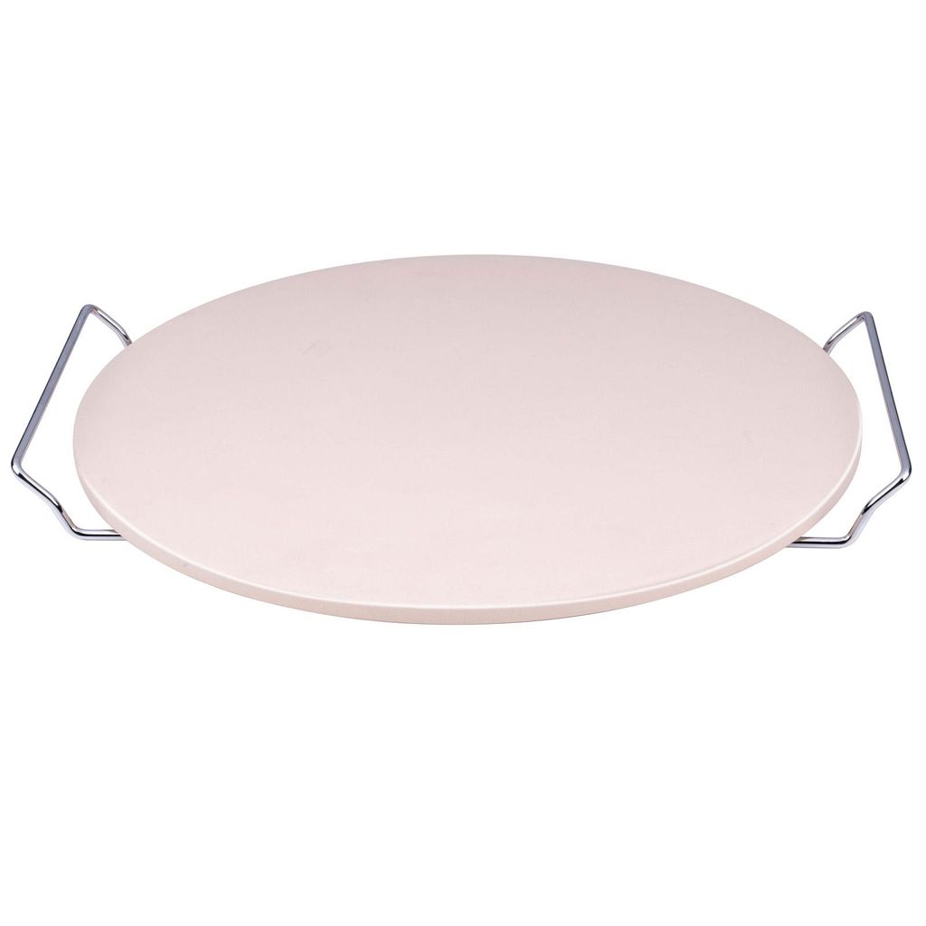 Pizzastein Ø 33 cm für Backofen & Grill mit Edelstahl-Halterung 1 cm Stark Ofen Gasgrill Pizza Stein Backstein