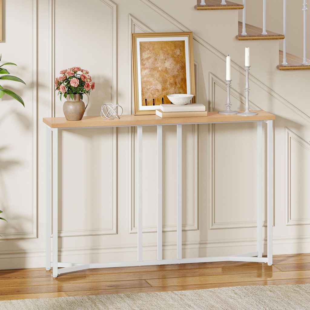 Schlanker Konsolentisch 100×20×80cm, Holz, breite Ablage, Weiß für Flur, Wohnzimmer & Schlafzimmer