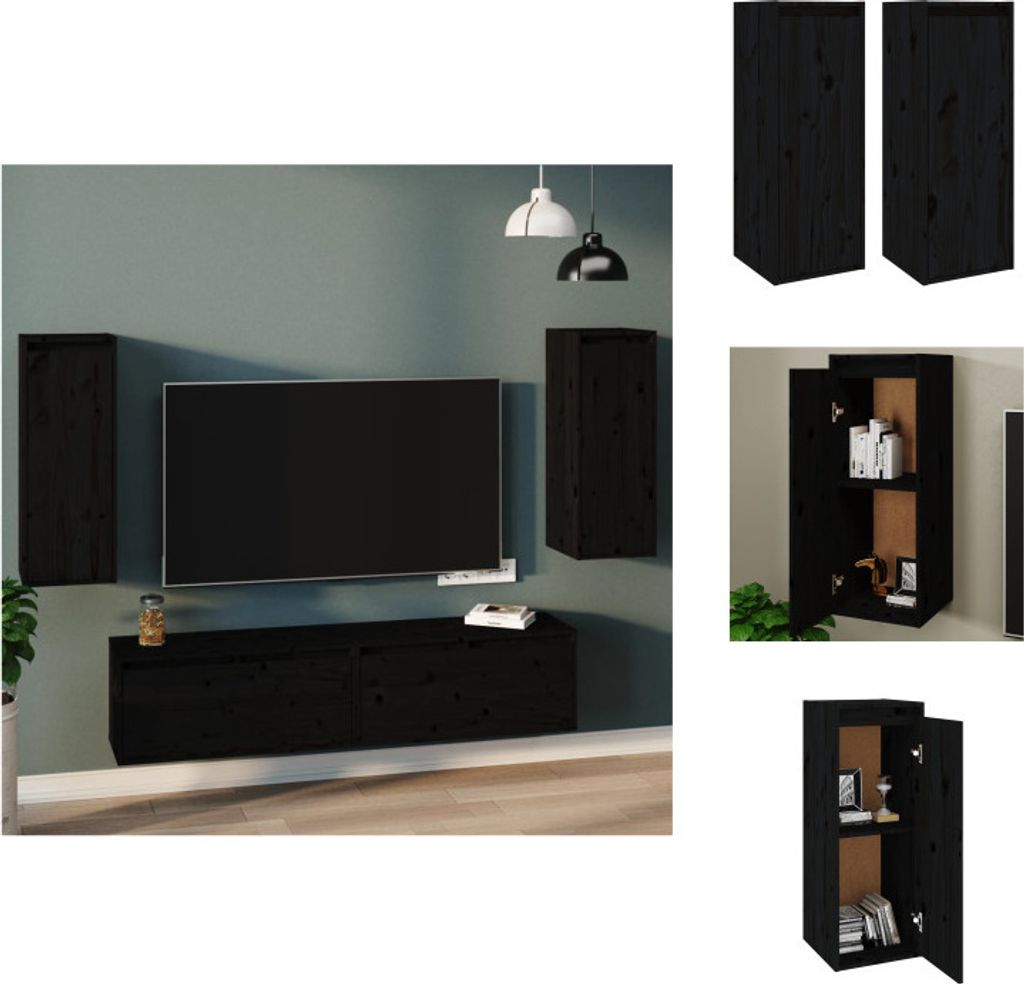 vidaXL Wandschränke 2 Stk. Schwarz 30x30x80 cm Massivholz Kiefer - Wandregale
