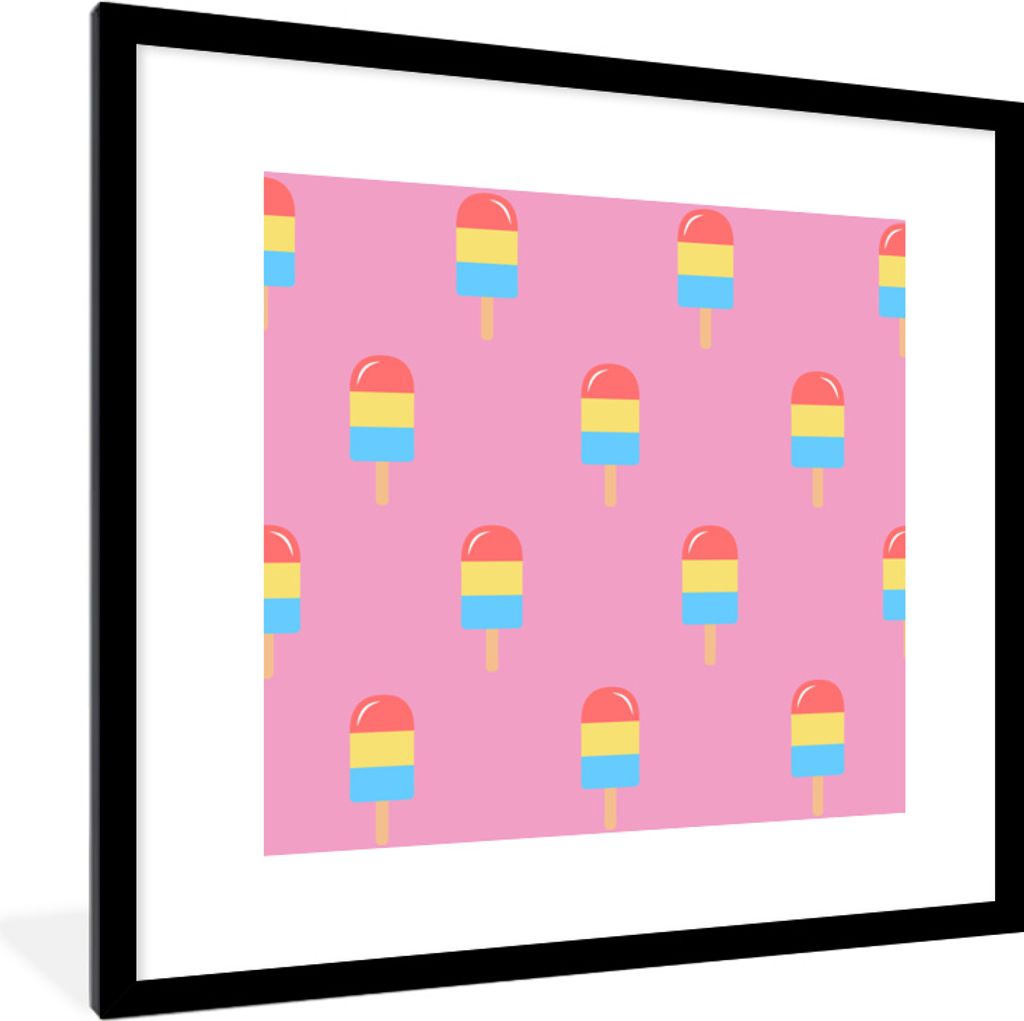 MuchoWow MuchoWow Gerahmtes Poster Eis - Muster - Rosa - Farben 40x40 cm - Poster mit zchwarzem Bilderrahmen - Poster - Plakat im Rahmen