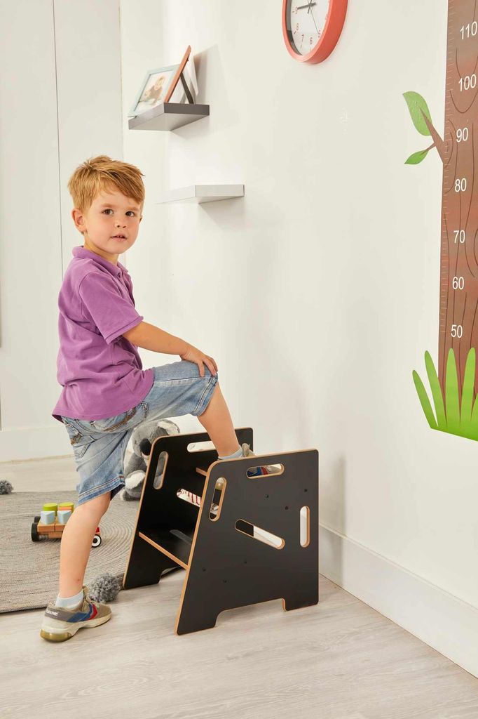 Skye Decor, Hochwertige Kindertrittleiter, Schwarz, 34 x 39 x 39 cm | 100% MDF, Stärke: 12 mm | Modernes Design, ideal für Kinderzimmer und kreat...