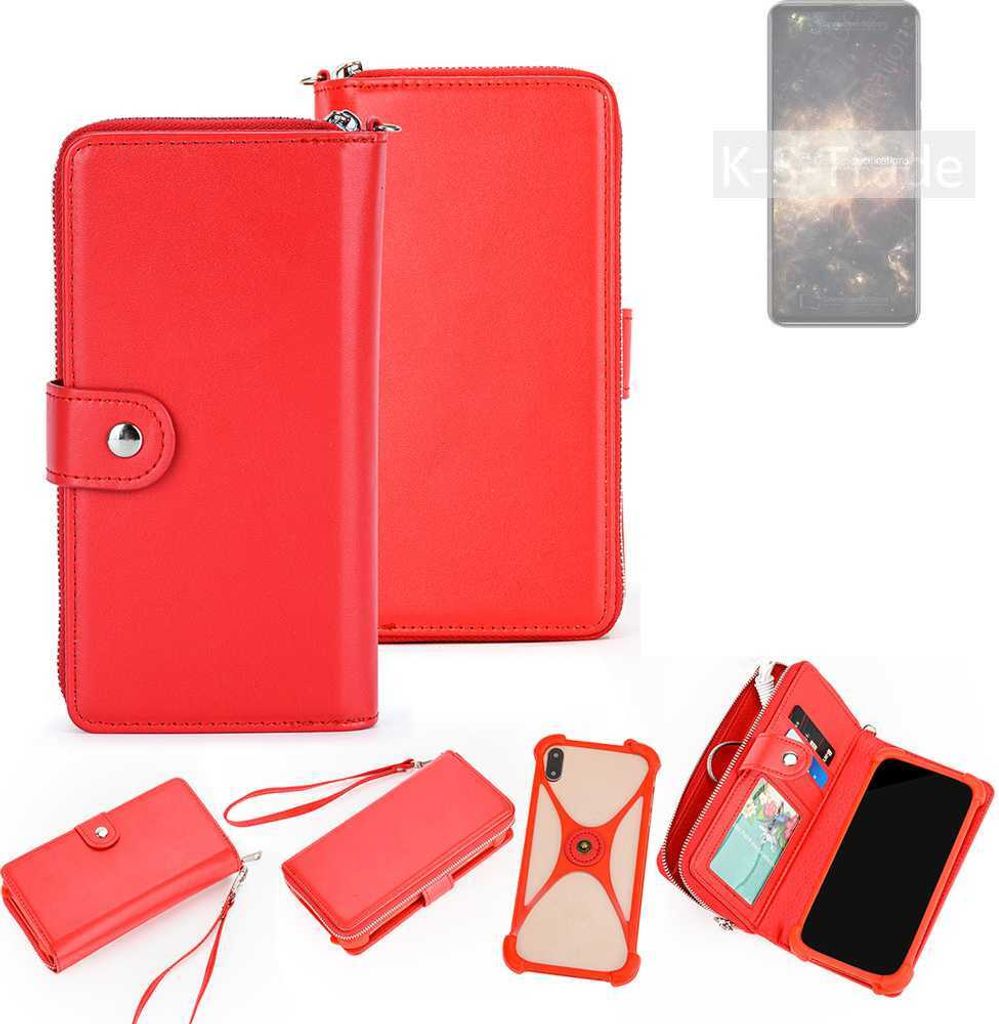 K-S-Trade 2in1 Schutzhülle Portemonnee Handyhülle mit Bumper kompatibel mit Cubot Max 2 Hülle Case Etui Geldbörse Smartphone rot (1x)