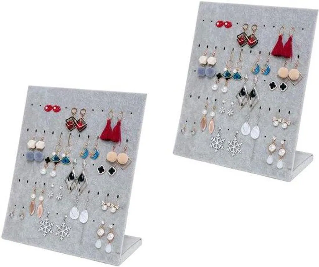 Porte-bijoux velours gris en L : fini les colliers emmêlés et rayés
