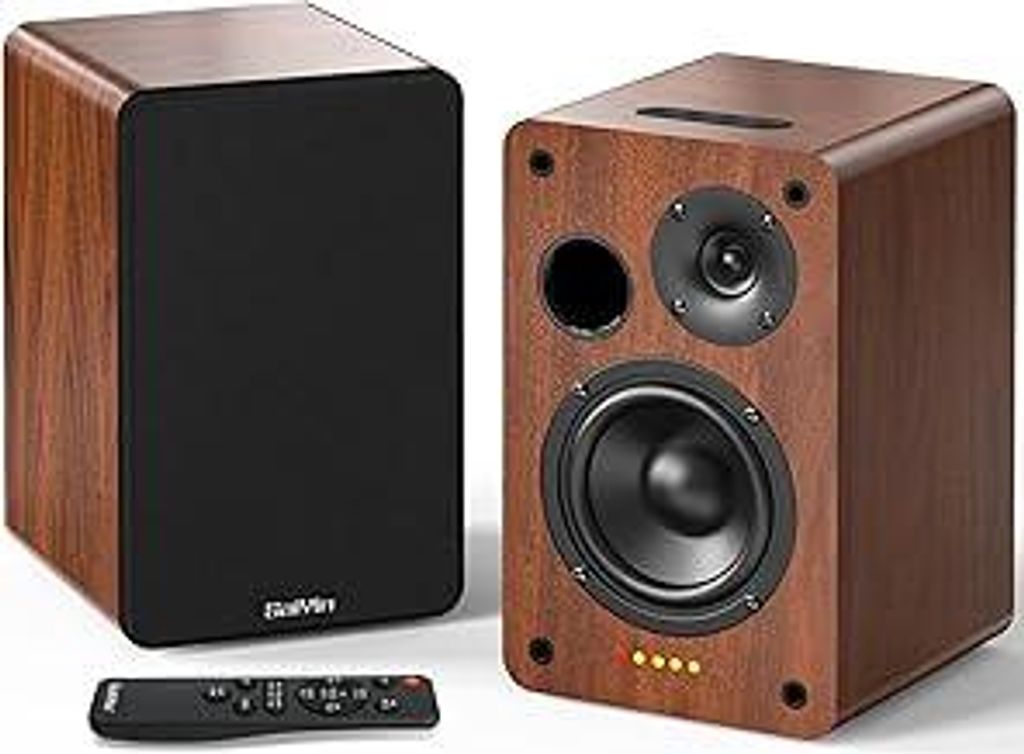 Saiyin Bluetooth Bookshelf, 40W X 2 Powered TV-Lautsprecher mit 4-Zoll-Tieftöner, Turntable-Lautsprecher mit optischem/AUX-Eingang/Subwoofer Line ...