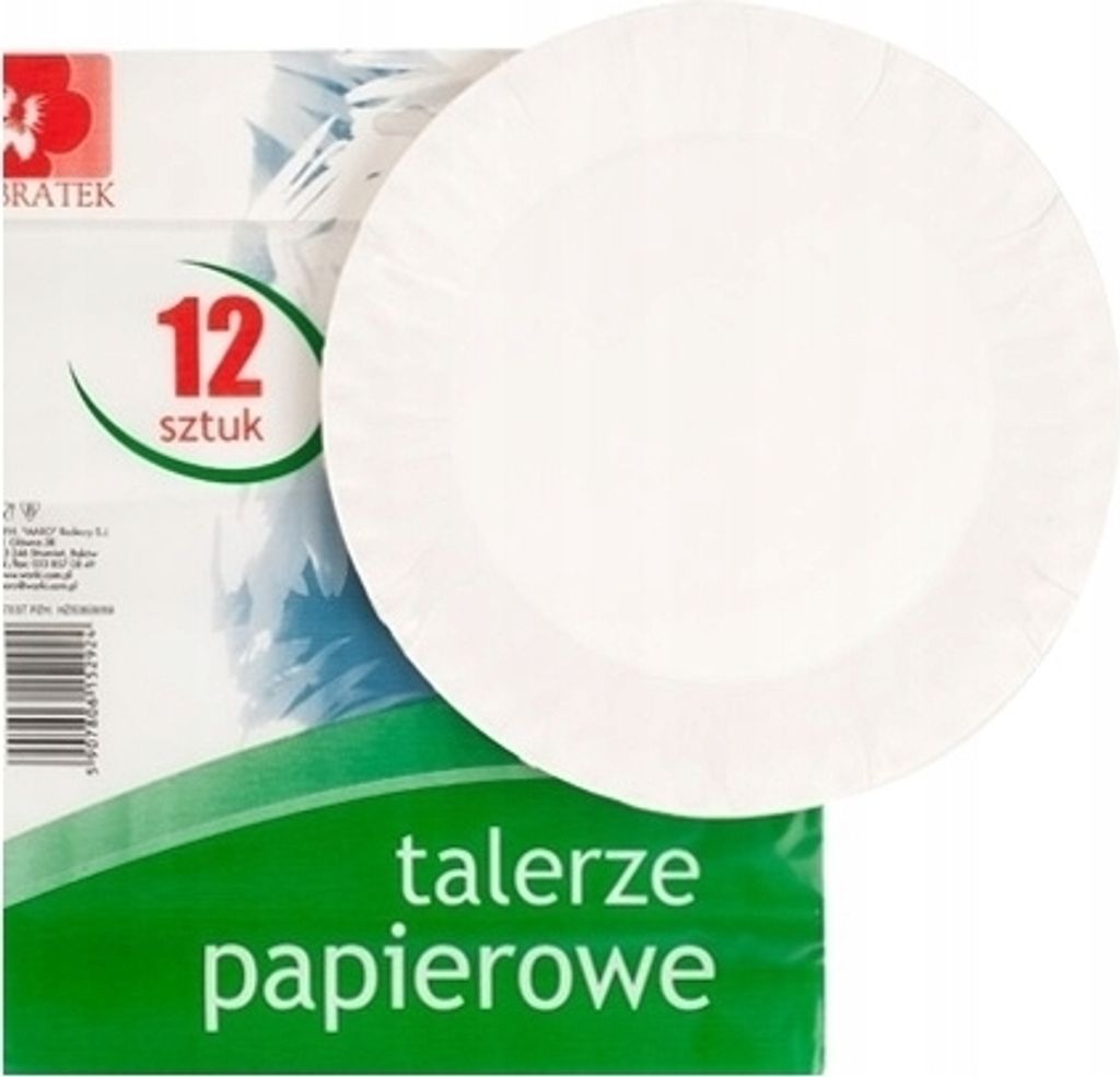 Bratek, Papierowe talerze jednorazowe, 12 sztuk