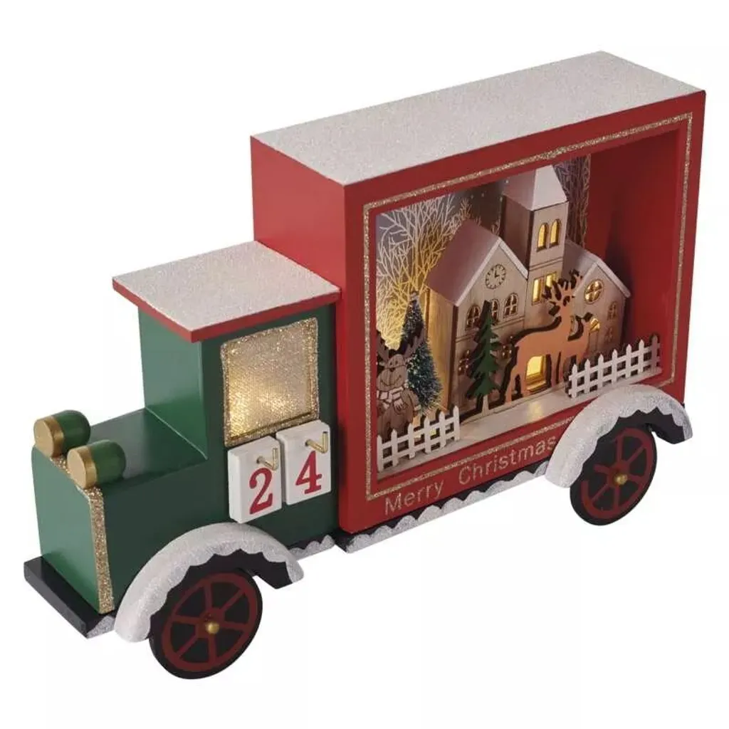 Décoration de Noël Calendrier de l'Avent LED Voiture Bois pour Enfant