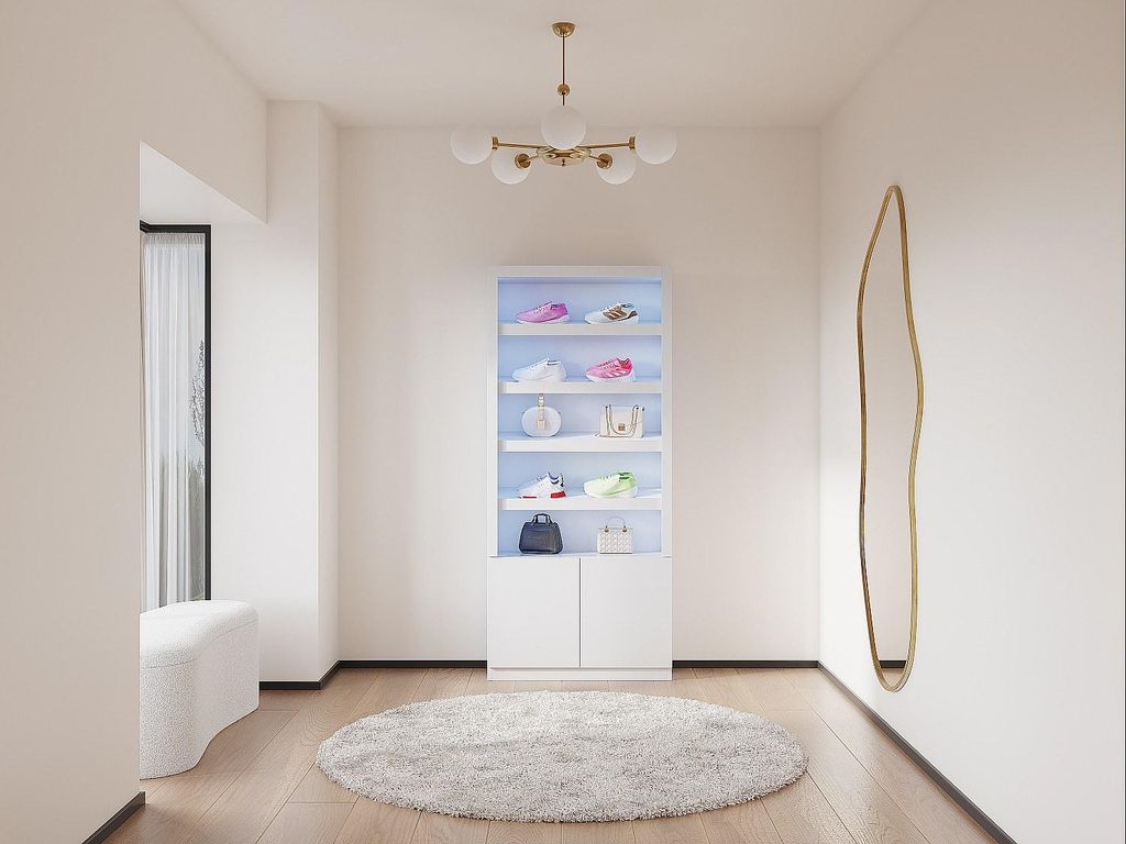 Schuhschrank mit 5 Nischen, 2 Türen und LED-Beleuchtung aus MDF - Weiß - DOLMINA