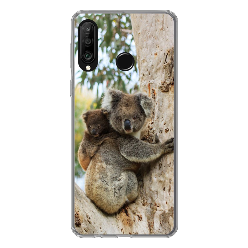 MuchoWow Handyhülle Schutzhülle Hülle für Huawei P30 Lite Koalas - Kind - Baum - Jungen - Mädchen Silikon Softcase Handy Hülle - Handyhülle