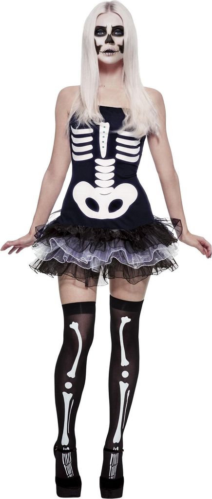 Skelett Knochen Halloween Damenkostüm schwarz-weiss - M