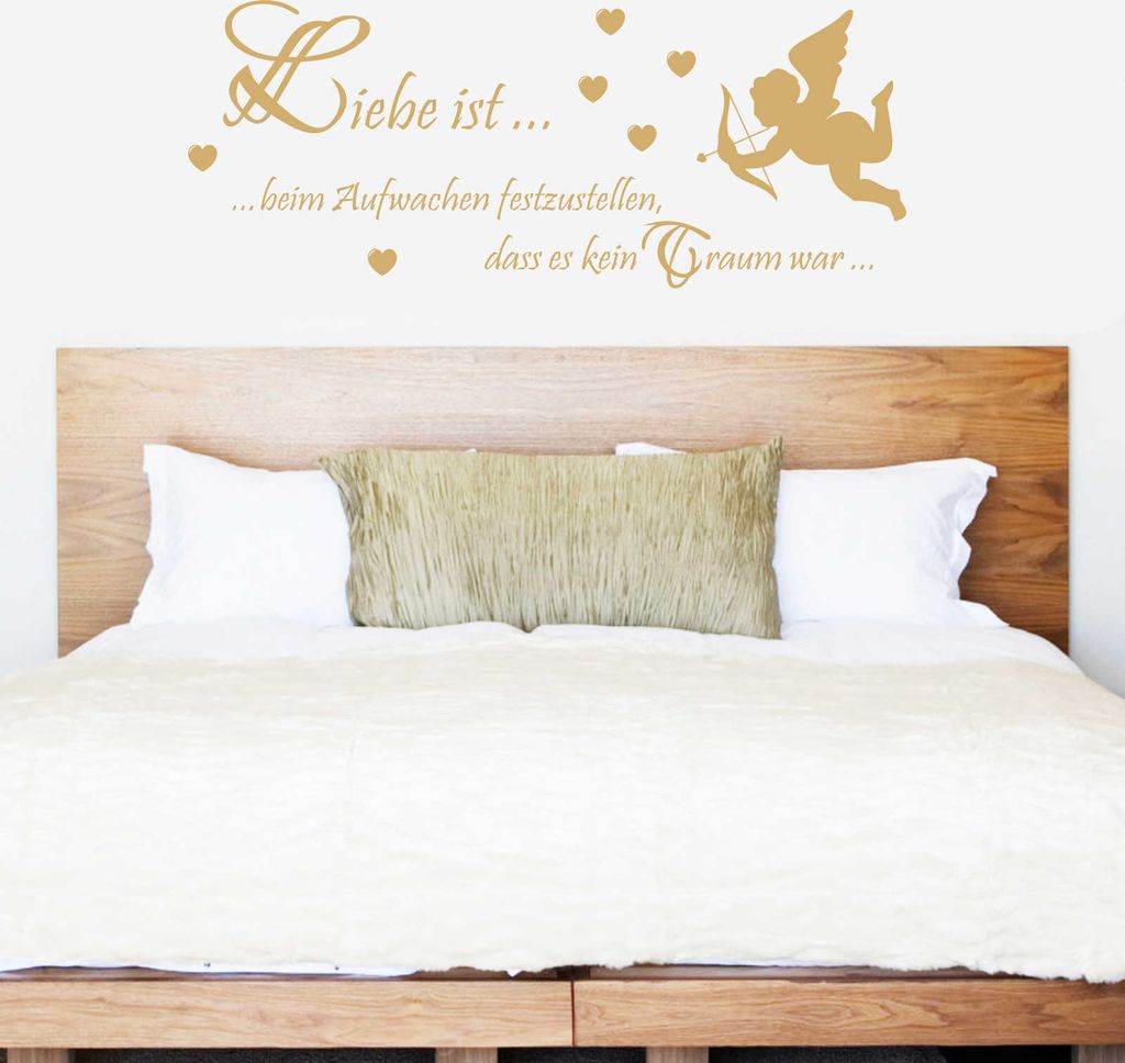 Wandtattoo - Wandaufkleber - Wandtattoo "Liebe ist... beim Aufwachen" - 146cm x 58cm gold - Dekoration Küche Wohnzimmer Wand