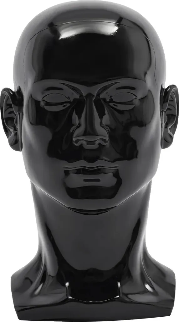 Tête de mannequin polyvalente en PVC noir - Finition mate et réaliste