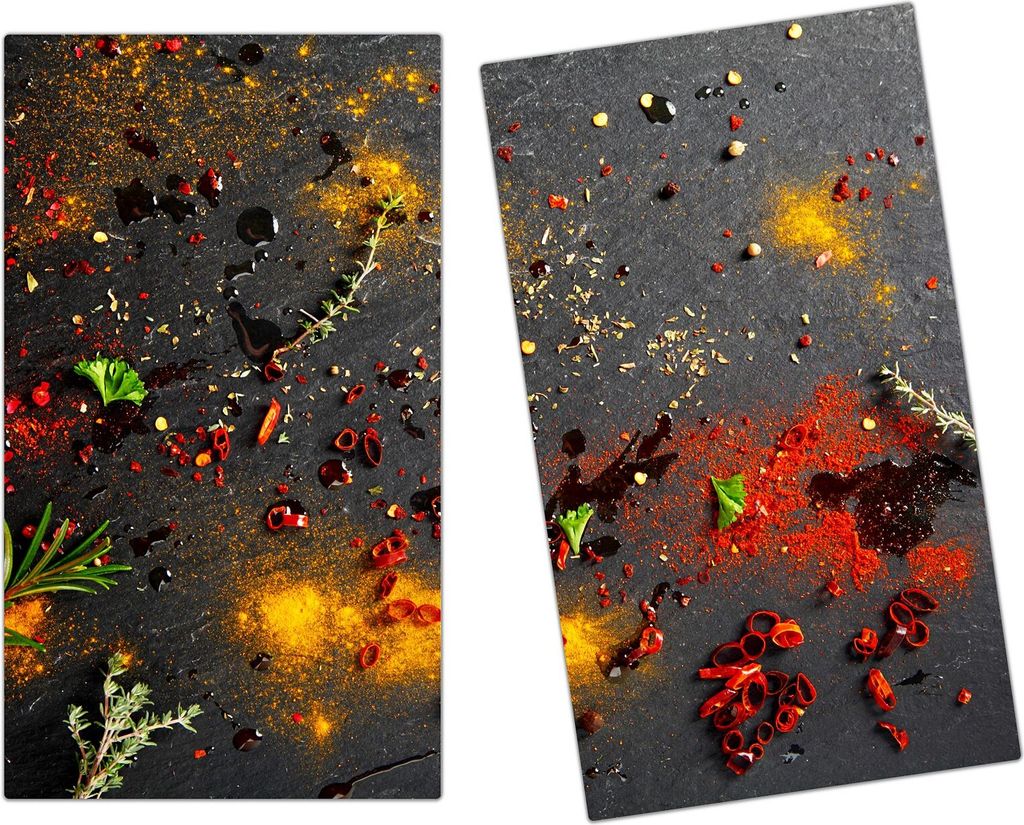 Spritzschutz Herdabdeckplatte Schneidebrett aus Glas Pulver verteilt auf Tisch 2-Teilig (60x52cm)