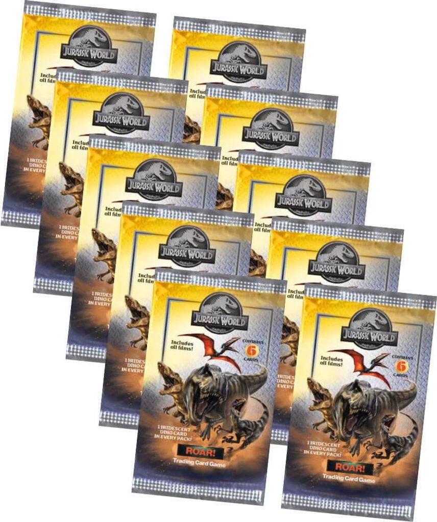 Jurassic World Karten - ROAR! Trading Cards Sammelkarten - 10 Booster