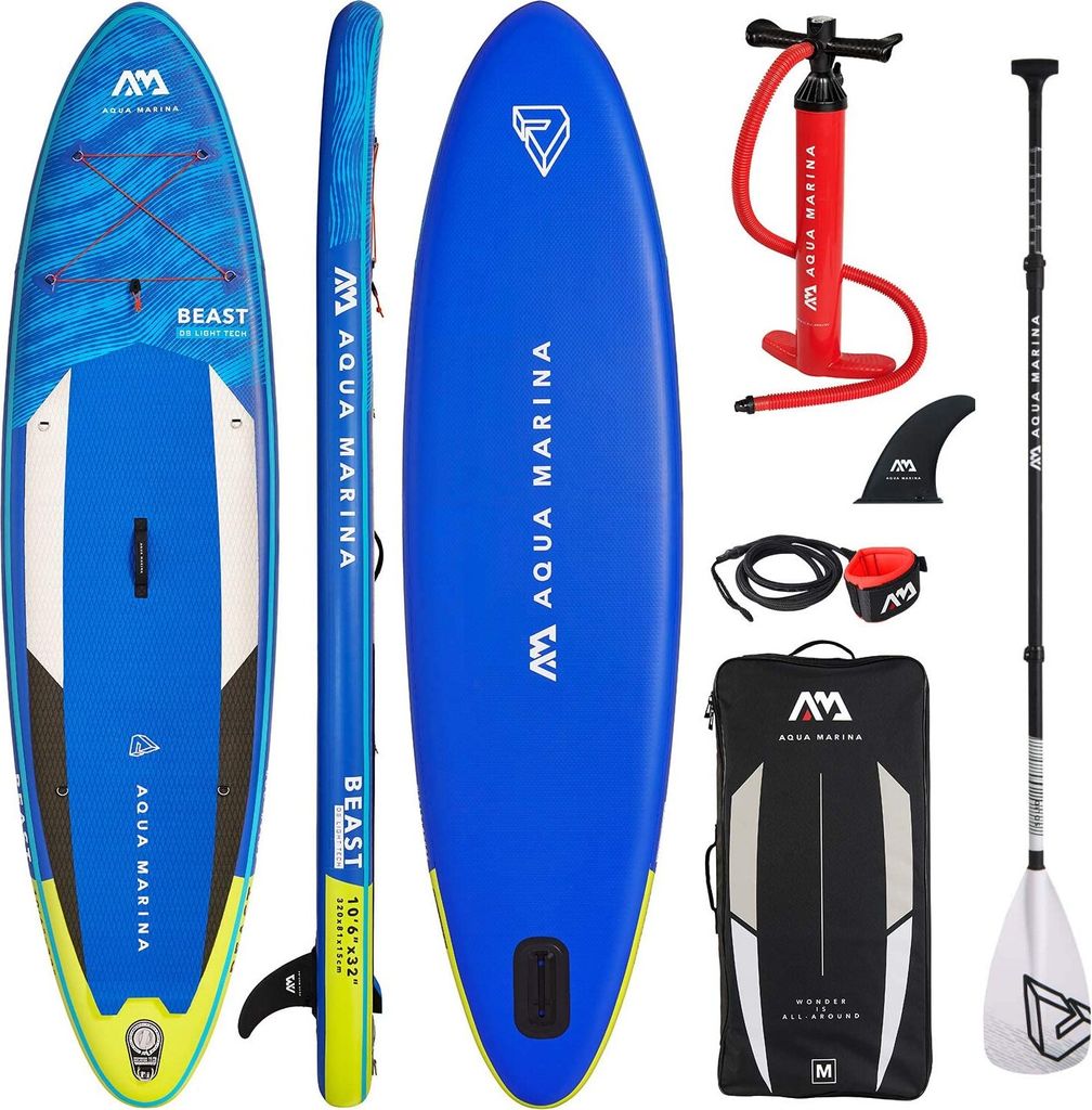 AQUA MARINA BEAST SUP Board Stand Up Paddle aufblasbar Surfboard SOLID Fiberglass Paddel