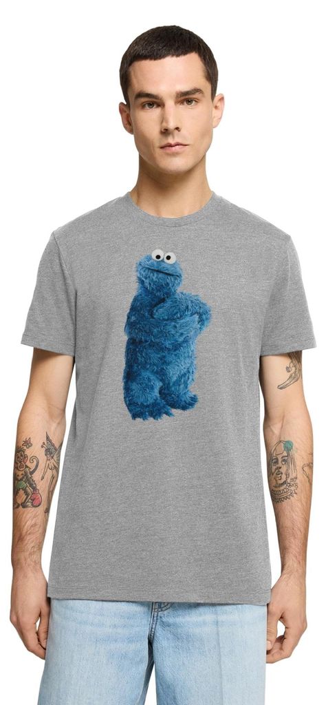Spreadshirt Sesamstraße Krümelmonster Pose Männer Premium T-Shirt, 5XL, Grau meliert