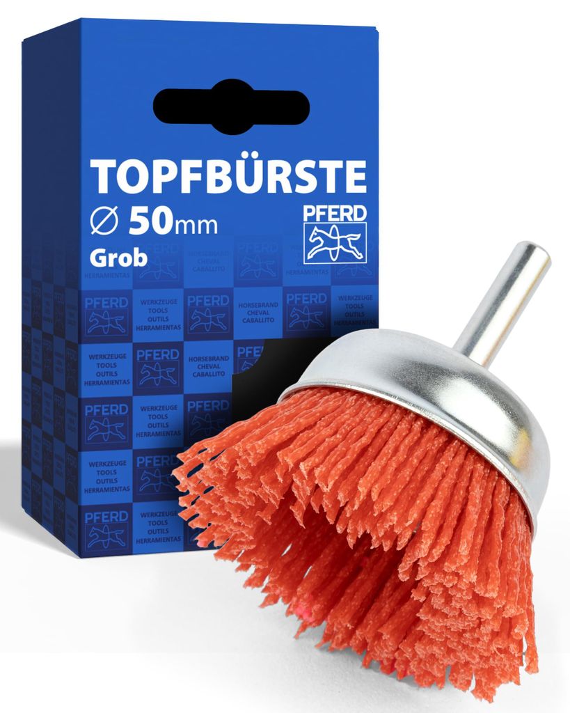 PFERD TOOLS Topfbürste ungezopft TBU grob (RED) | Ø 50 mm Schaft-Ø 6 mm RED-Filament-Ø 1,27 mm | 43740165 – für Bohrmaschinen