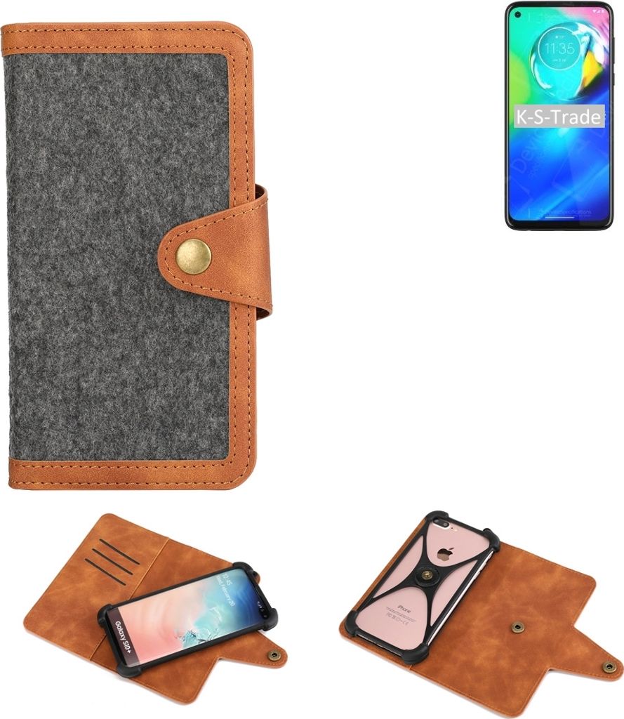 K-S-Trade Schutzhülle Handyhülle kompatibel mit Motorola Moto G Power Filz Hülle Kunst-Leder dunkelgrau braun (1x)
