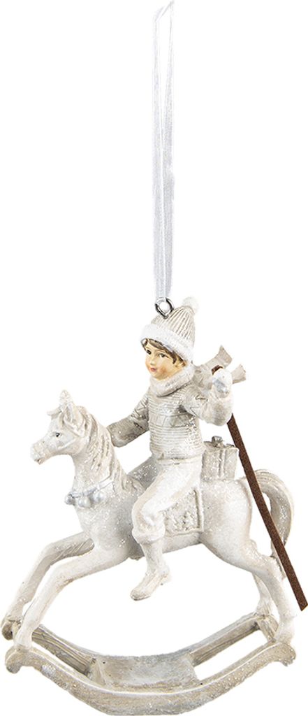Clayre & Eef Weihnachtsanhänger Schaukelpferd 20 cm Beige Kunststoff