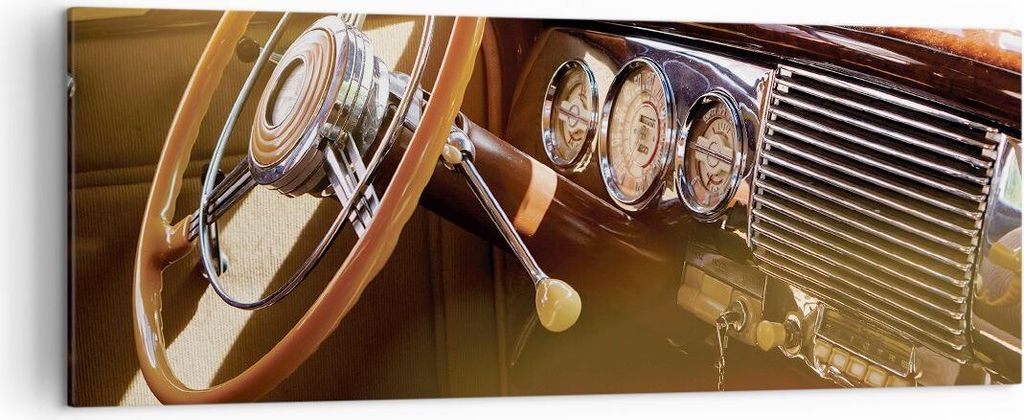 Bild auf Leinwand - Leinwandbild - Einteilig - Auto Retro Vintage - 140x50cm - Wand Bild - Wanddeko - Wandbilder - Leinwanddruck - Bilder - Wanddek...