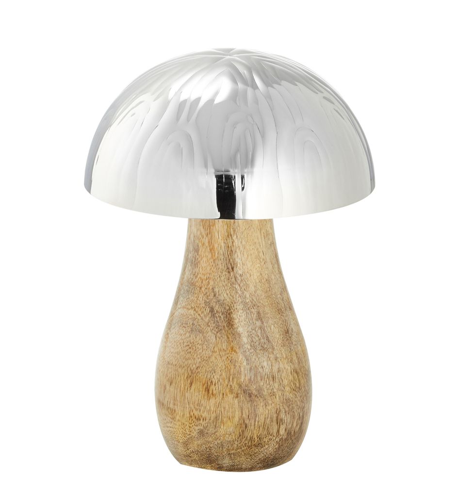Pilz Pilzhut Edelstahl glänzend Mangoholz Fliegenpilz Herbst Dekoration ges. Höhe ca. 22 cm
