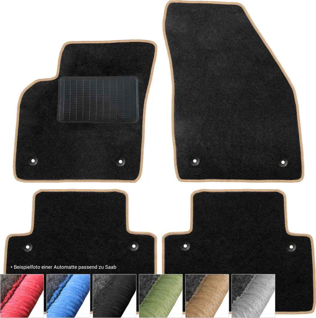 Set 4 Tappetini Auto per Saab 9-5 1998-2006 Velour Nero/Beige