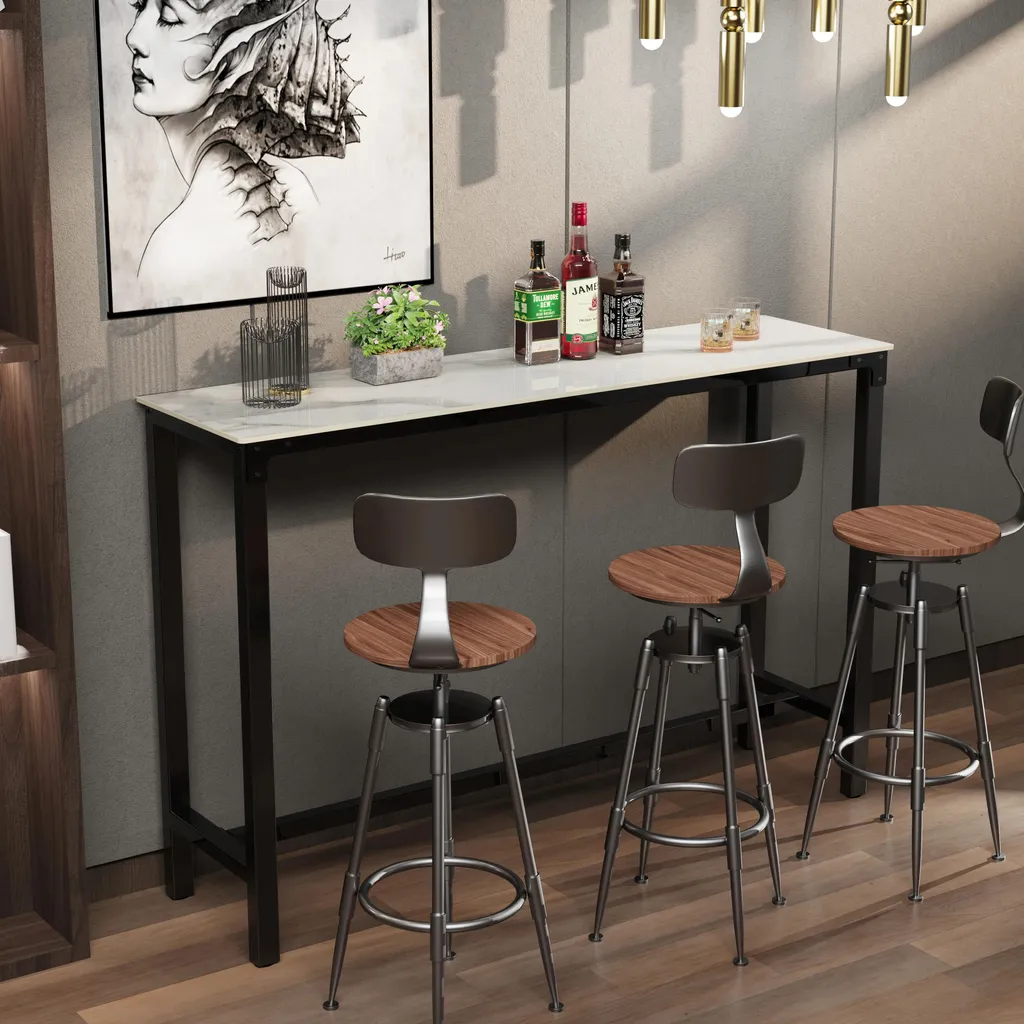 Table de bar anti-taches pierre agglomérée blanche et pieds robustes