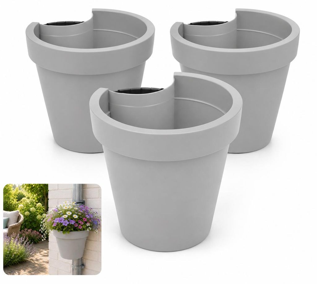 Vaso da fiori Benza con tubo di scolo, grigio chiaro – Set Immagine del prodotto 