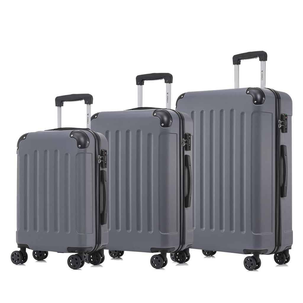 yonsly Premium Reisekoffer TSA-Schloss,YKK-Reißverschluss Hartschalen-Koffer Kabinenkoffer Rollkoffer Suitcase Handgepäck (Grau M-L-XL-Set)