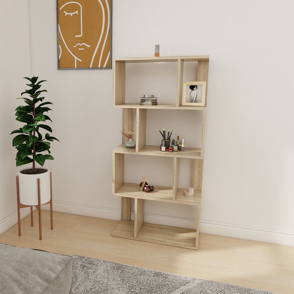 Brüder-Möbel | Bücherregal - Eiche Sonoma - 67 x 141 x 30 cm - Würfelregal - 5 Offene Fächer - Standregal für Wohnzimmer, Büro, Kinderzimmer