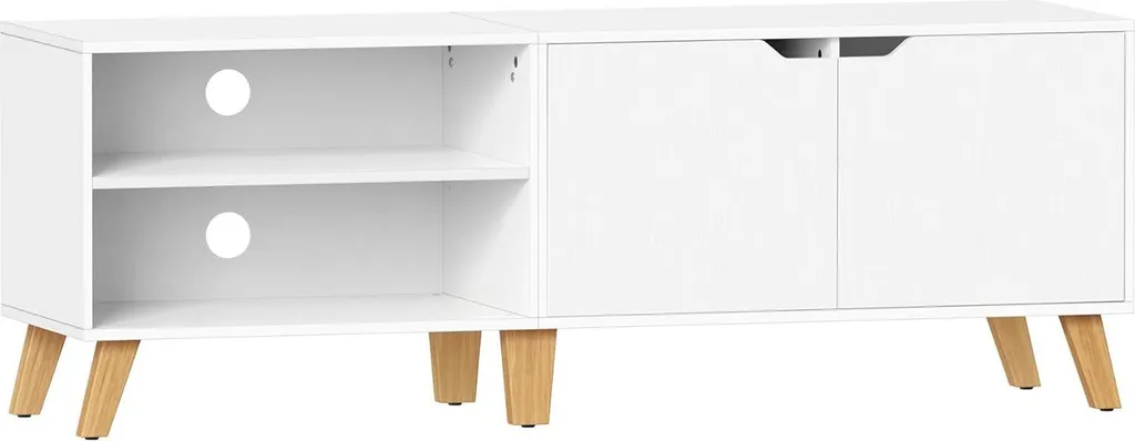 Meuble TV Salon 140 cm pour Grand Écran 65" avec Placards de Rangement