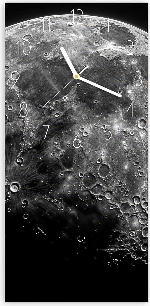 Wanduhr aus Glas mit Motiv Mondkrater Close-up- 30 x 60 cm - inkl. Aufhängesystem