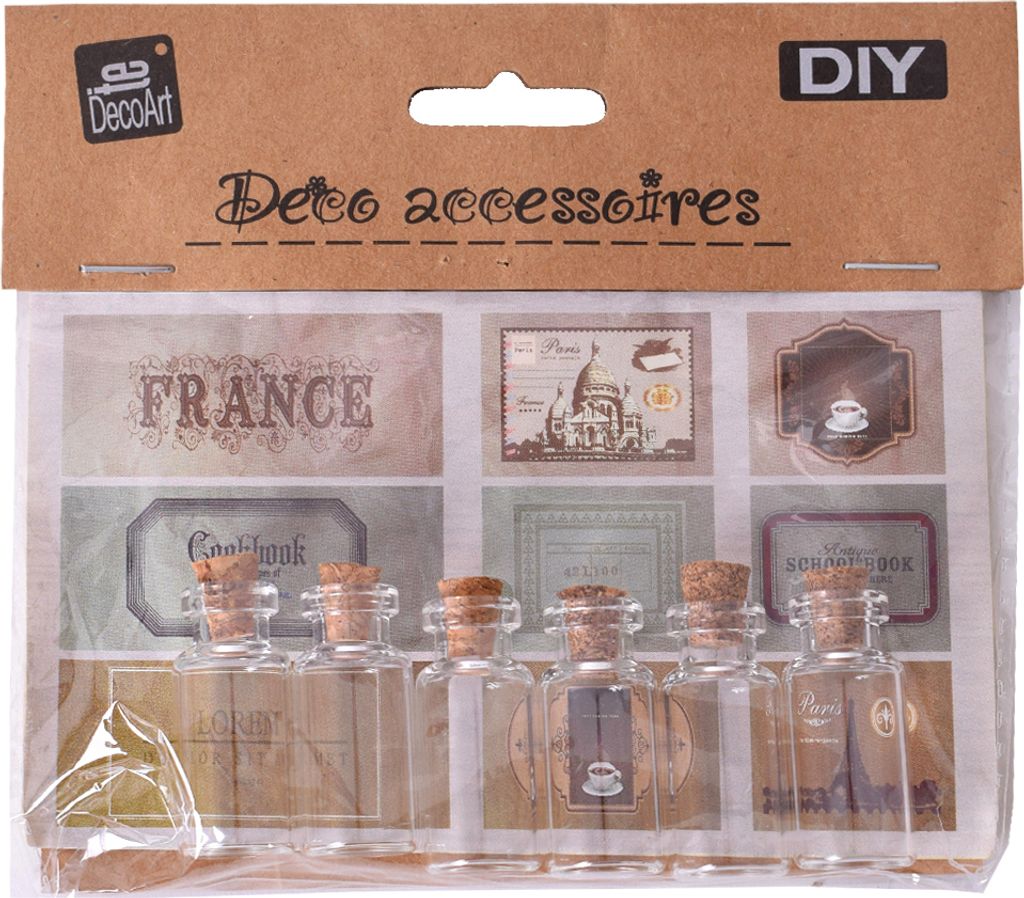 DIY 6 Stück Mini Glasflaschen Set mit Korken 9 Aufkleber Etiketten Dekofläschchen Glasfläschchen