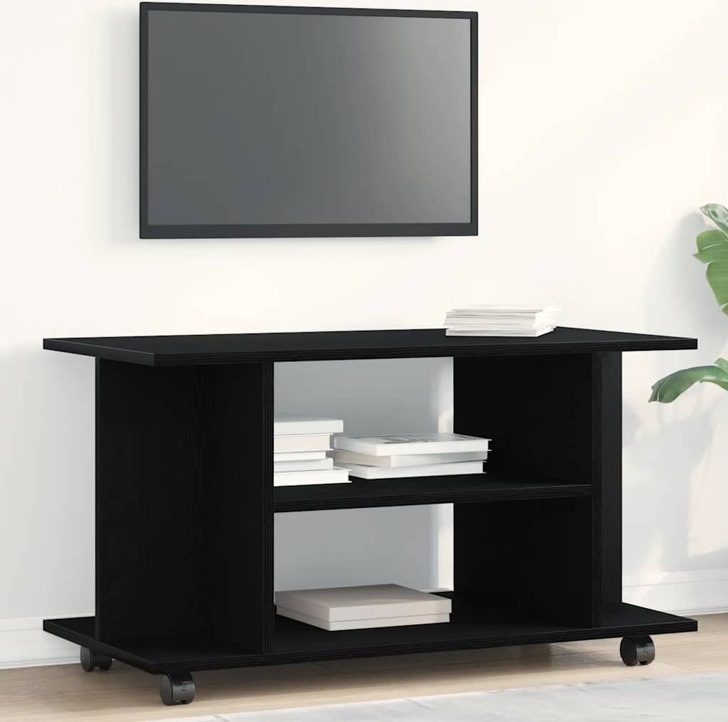 Maison Exclusive - TV-Schrank mit Rollen Schwarz Eichen-Optik 80x40x45 cm