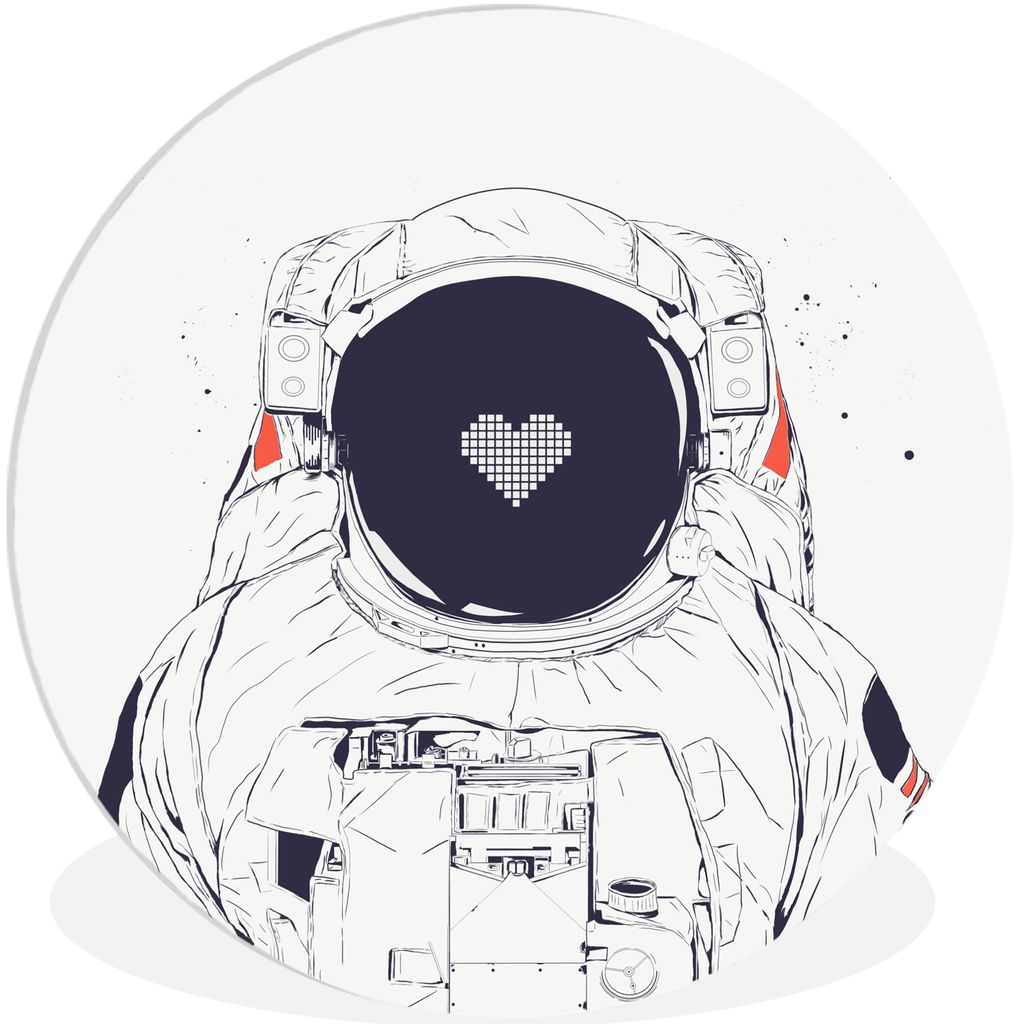 MuchoWow Rundes Wandbild - Runde Bilder Astronaut - Herz - Weltraum - Liebe Ø 60 cm Kreis Wanddekoration Kunststoff - Wandkreis - Wandschmuck - ...