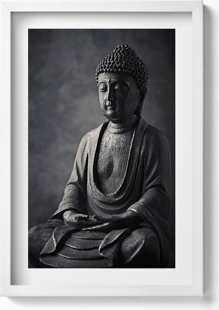 Schwarz-Weiß-Foto einer Buddha-Statue– Wandbild mit Rahmen – Gerahmtes Bild – Wanddekoration – 40x60 cm – Weiß