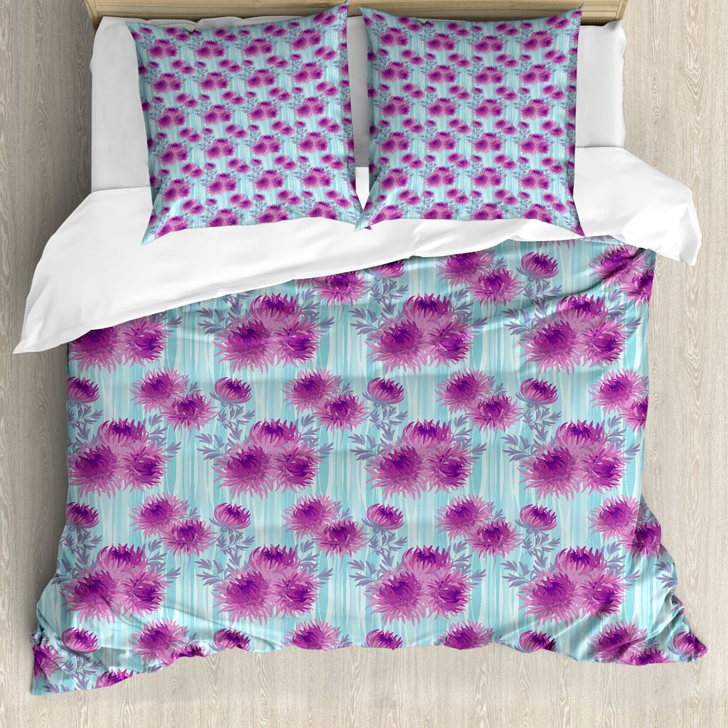 ABAKUHAUS Blume Bettbezug Set für Einzelbetten, Frühling Chrysanthemen, Milbensicher Allergiker geeignet mit Kissenbezug, 200 cm x 200 cm - 80 x ...