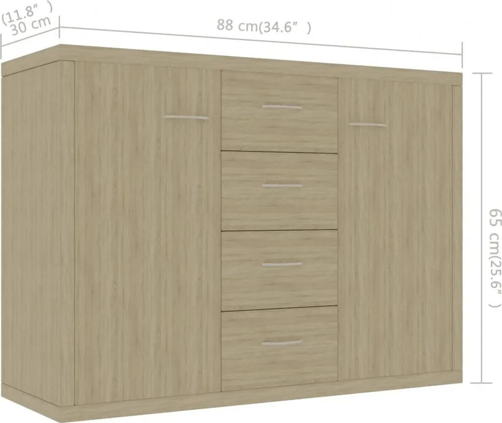 vidaXL Credenza Rovere Sonoma 88x30x65 cm | Mobiletto Multiuso Legno - 6