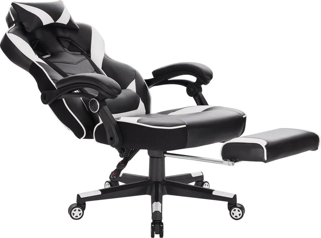 Siège de bureau ergonomique blanc et gamer avec repose-pieds inclinable