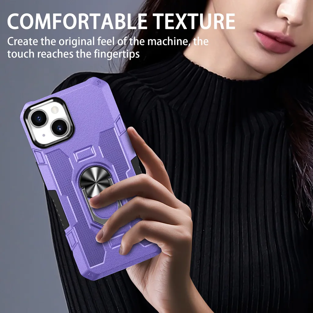 Custodia iPhone 15 Armor Viola: Protezione Militare con Anello Supporto - 6