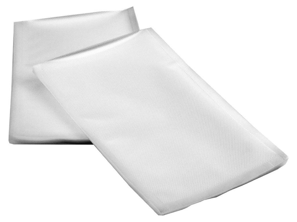 Two white vacuum seal bags are shown on a white background.