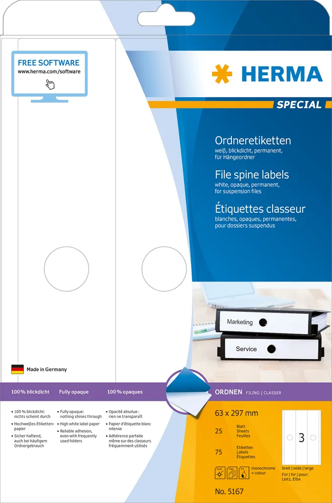 HERMA SPECIAL 63x297mm: Etichette Bianche Adesive Super Coprenti - 1
