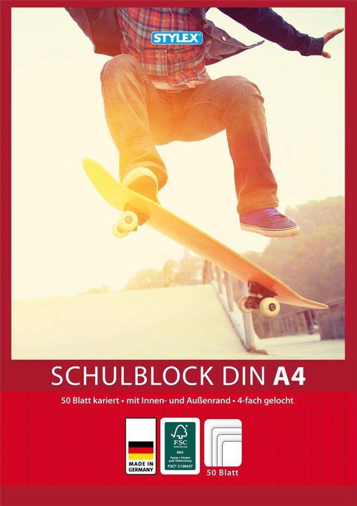Stylex Schulblock, DIN A4, gelocht – kariert Produktbild 