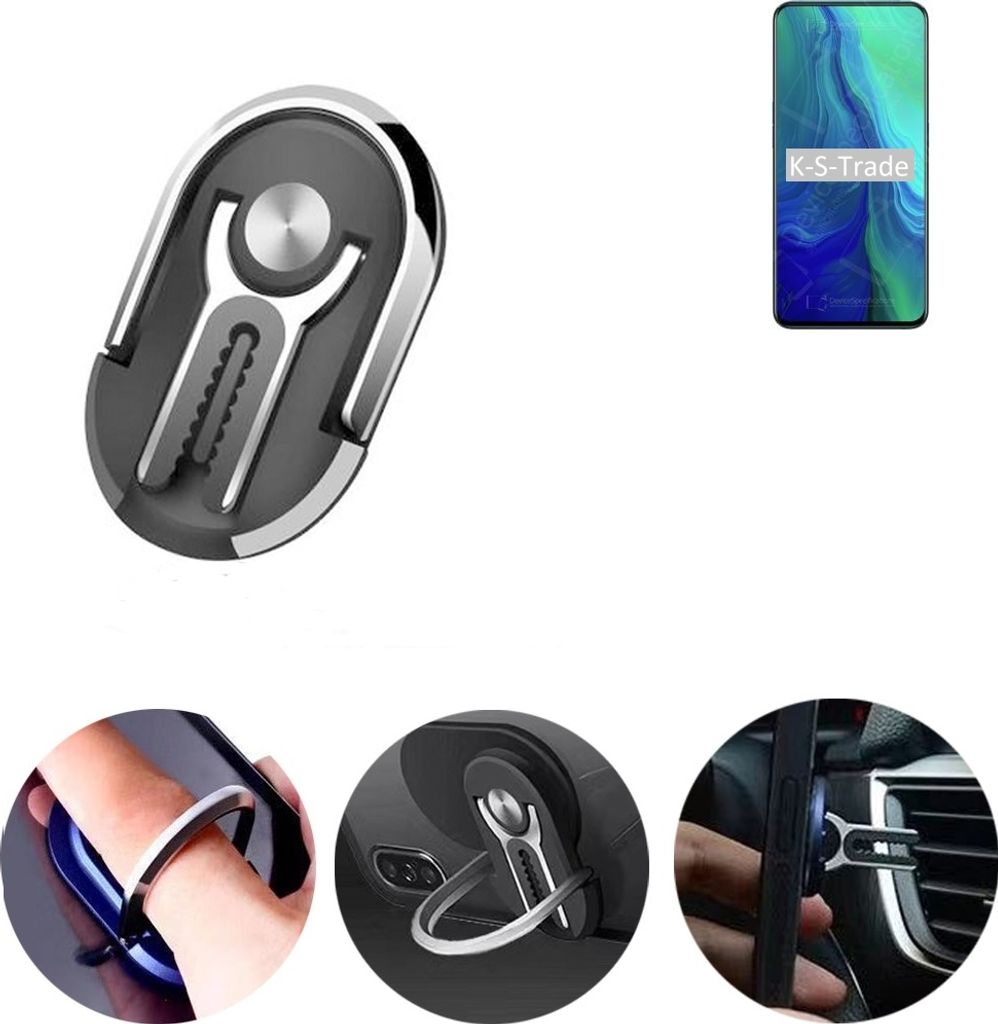 K-S-Trade 3in1 Smartphone-Ring Handy-Ring kompatibel mit Oppo Reno2 5G Fingerhalterung Handyring Tischständer Lüftungsgitter-Halterung Tisch