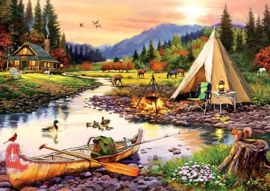Grand Puzzle 3000 Pièces Paysage Camping - Jeu de Patience pour Adulte