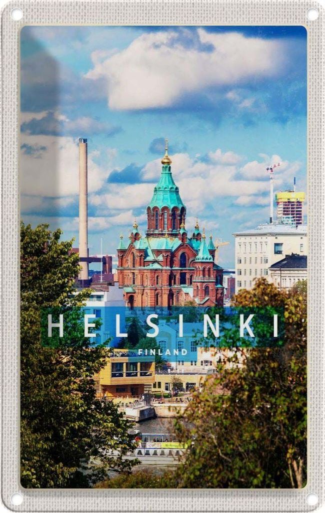 vianmo Blechschild 18x12 cm Helsinki Finnland Architektur Kirche Bildmotiv Reisemotiv Abenteuer Reisen Urlaub Häuser