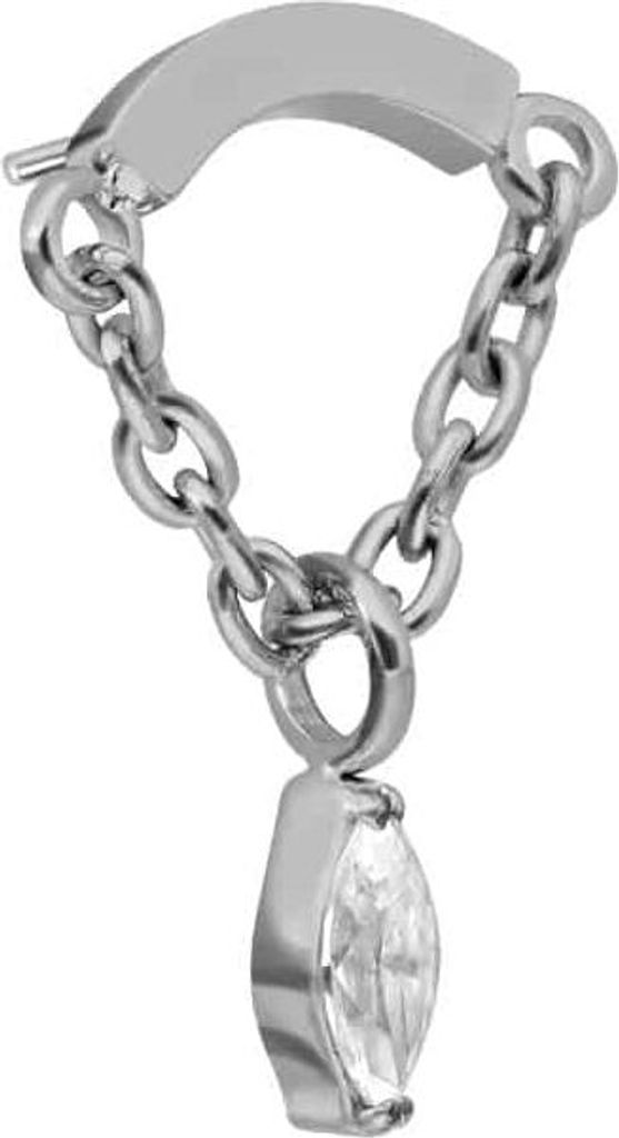 Piercing-Zubehör Titan Aufsatz mit Push Pin BOGEN + KETTE + KRISTALLTROPFEN Silber Designgröße: 10 x 13,5mm