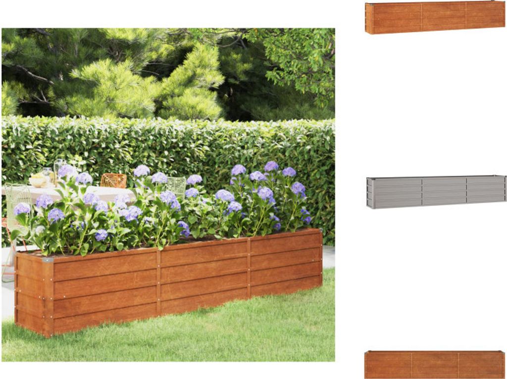 vidaXL Maceta elevada, color óxido, 240x40x45 cm, acero Imagen del producto 