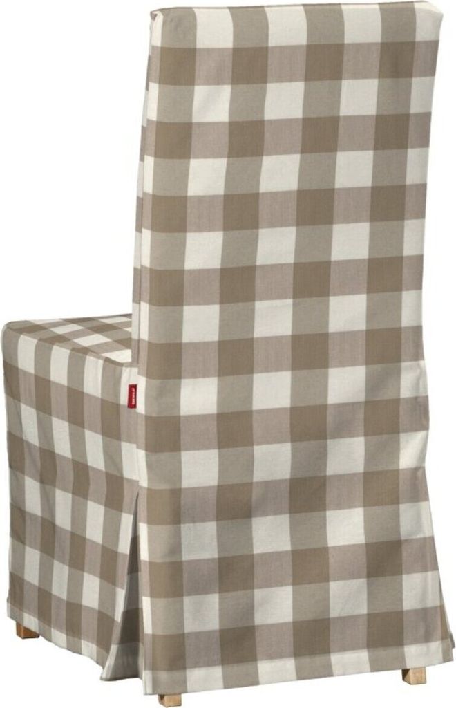 Dekoria Henriksdal Stuhlhusse ohne Bänder, weiss-beige kariert, Stuhlhusse Henriksdal
