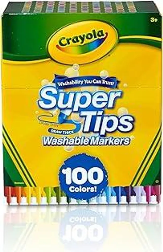 CRAYOLA Super Tips - 100 pennarelli per adulti e bambini, 100 tonalità diverse, punta conica, ideali per scrivere e colorare, lavabili, per la scuola e gli insegnanti, 58-5100