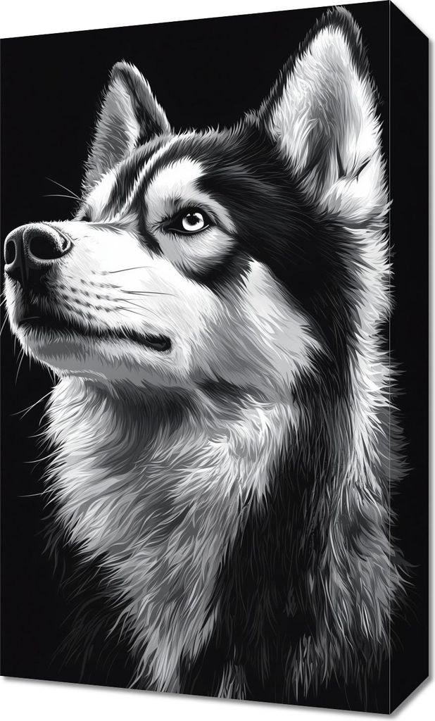 Bild 30x50cm Tierporträt für Wohnzimmer | Husky | Schwarz Weiß